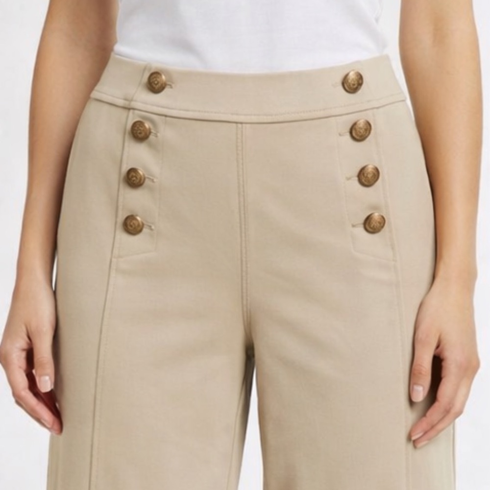 Ann Taylor Tan Wide-Leg stretch Sailor Nautical trousers sz 10